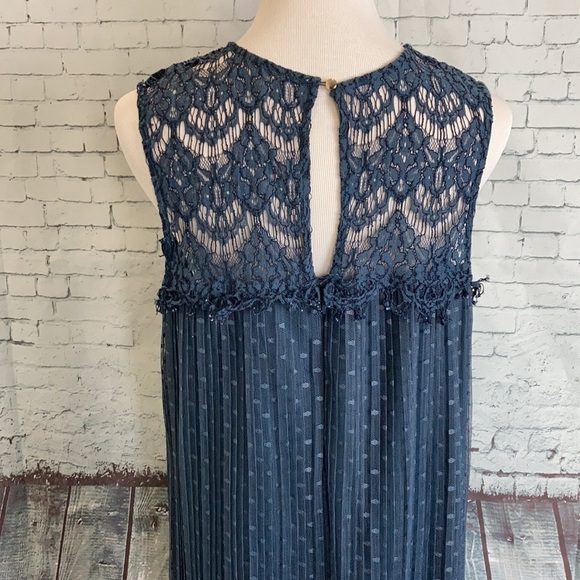 Lane Bryant Blue Pleated Lace Yoke Swing Shift Dress 14/16 Plus Mini Feminine - Picture 10 of 16